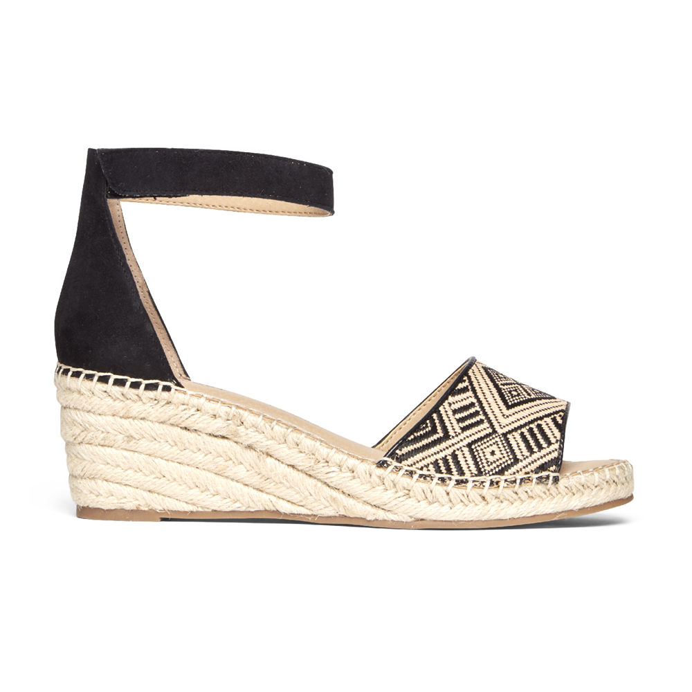 Rockport Sandaler Dame Beigesvart - Marah Woven Ankle Strap - KGRU09135